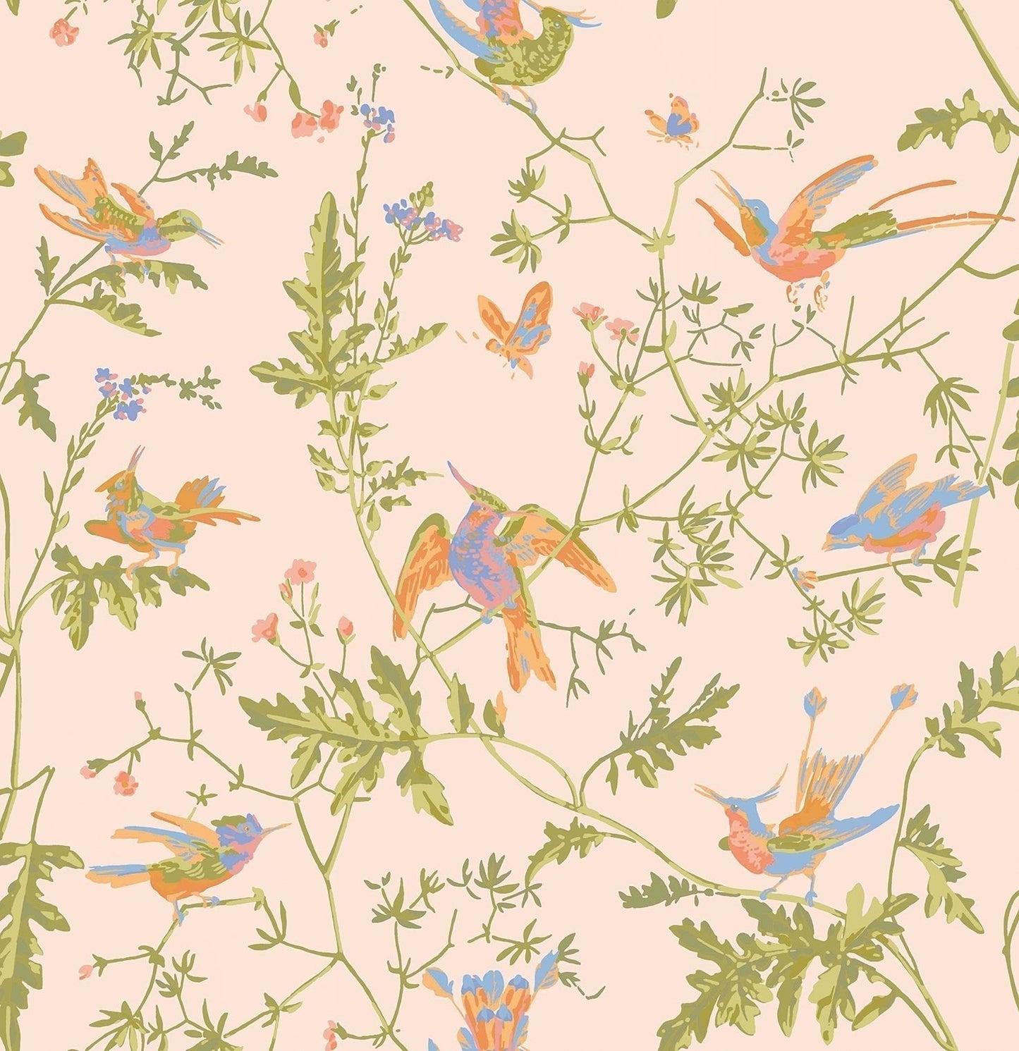 Cole & Son Hummingbirds - Tangerine & Olive on Blush