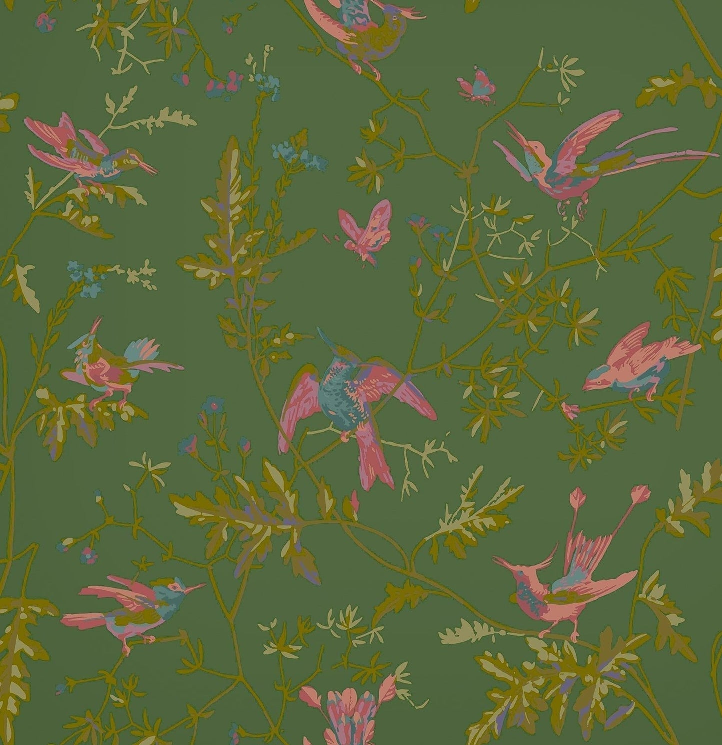 Cole & Son Hummingbirds - Fuchsia on Racing Green