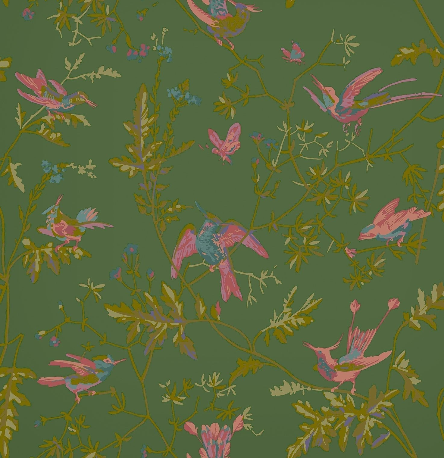 Cole & Son Hummingbirds - Fuchsia on Racing Green