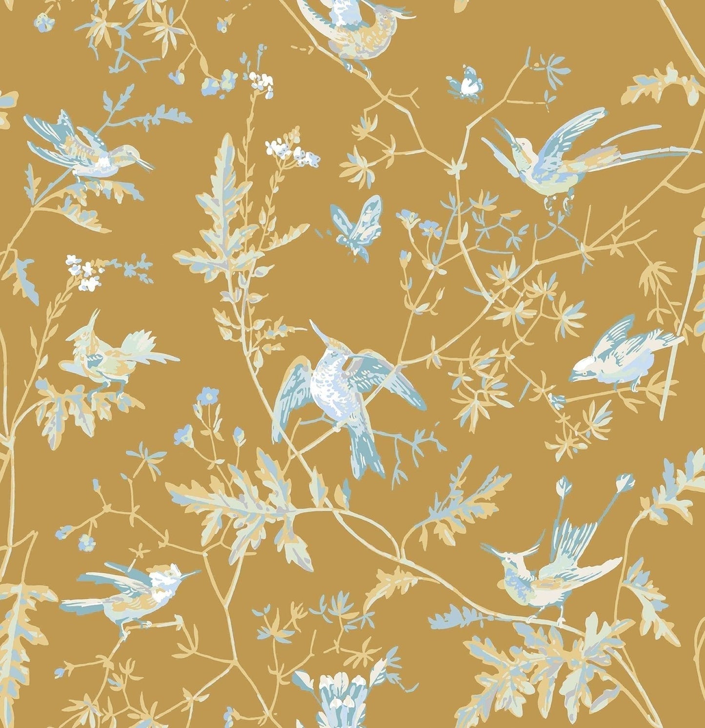 Cole & Son Hummingbirds - Ice Blue on Metallic Gold