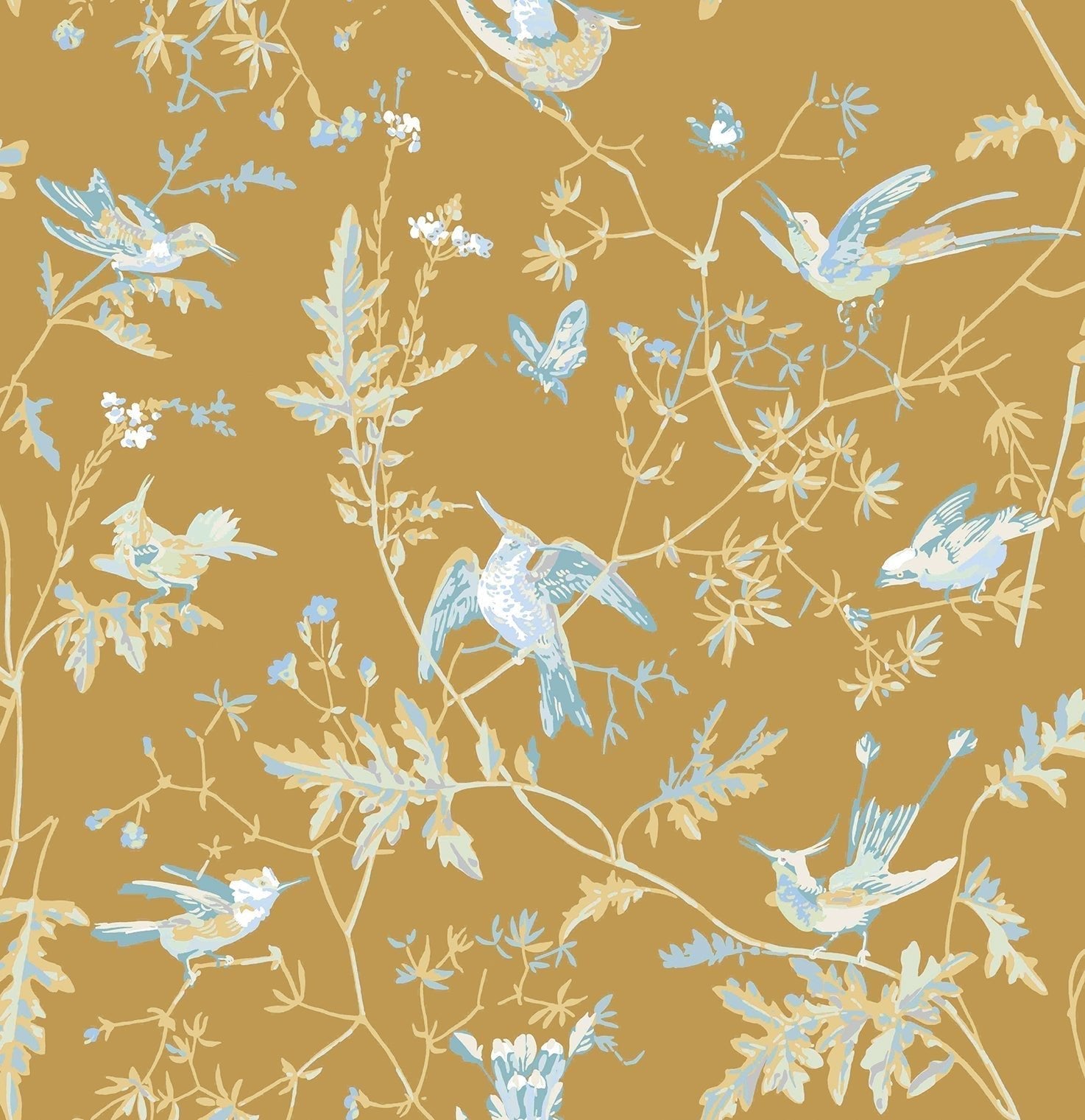 Cole & Son Hummingbirds - Ice Blue on Metallic Gold