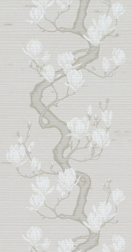 Cole & Son Magnolia Tree Silk wallpaper - Raw Slub Silk - Soft Cream and Powder
