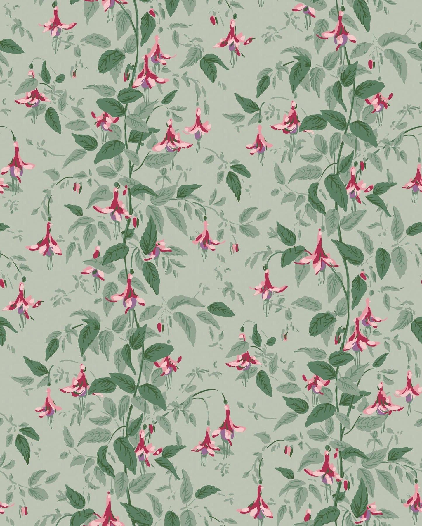 Cole & Son Fuchsia - Dusty Rose and Pale Sage on Soft Laurel