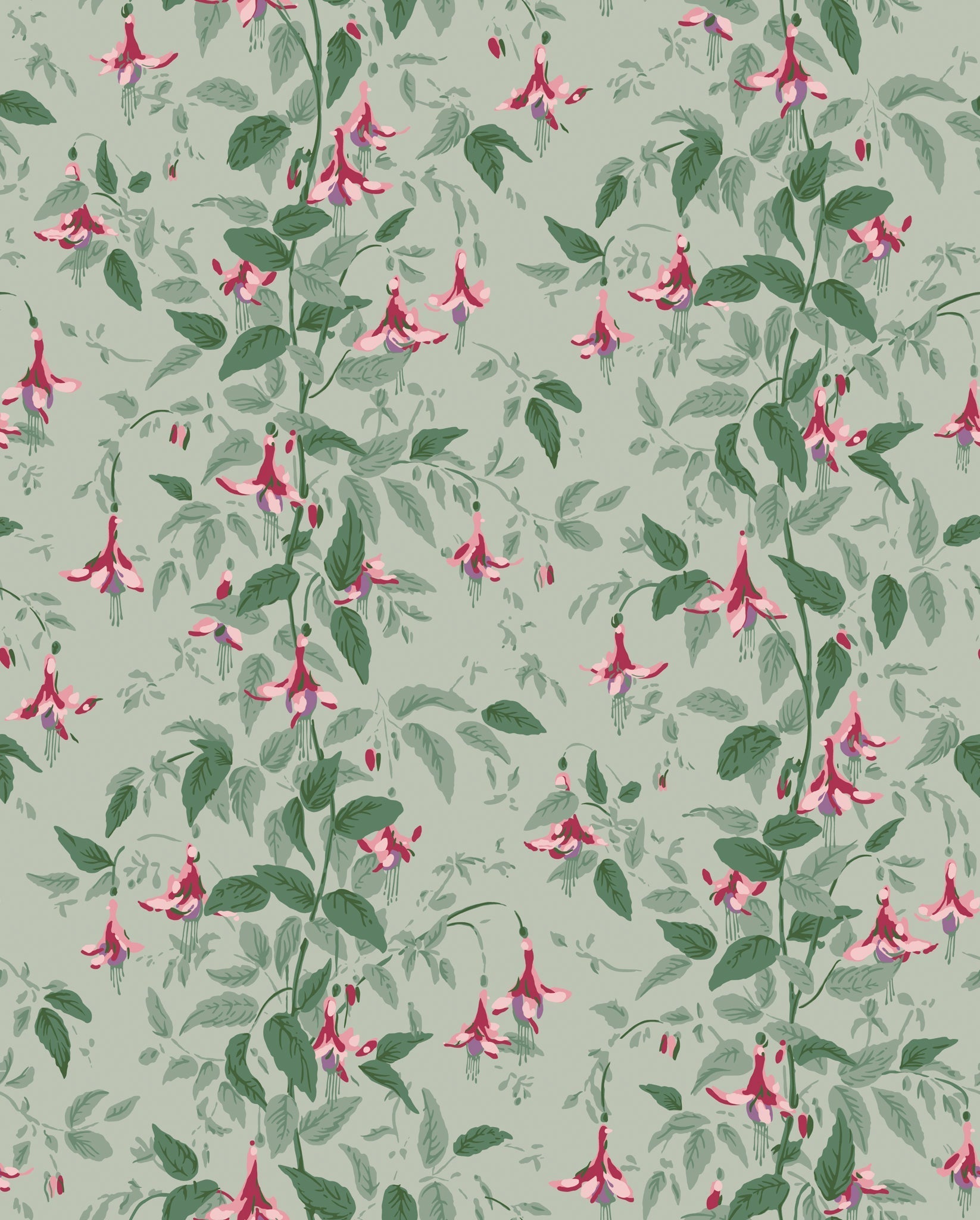 Cole & Son Fuchsia - Dusty Rose and Pale Sage on Soft Laurel