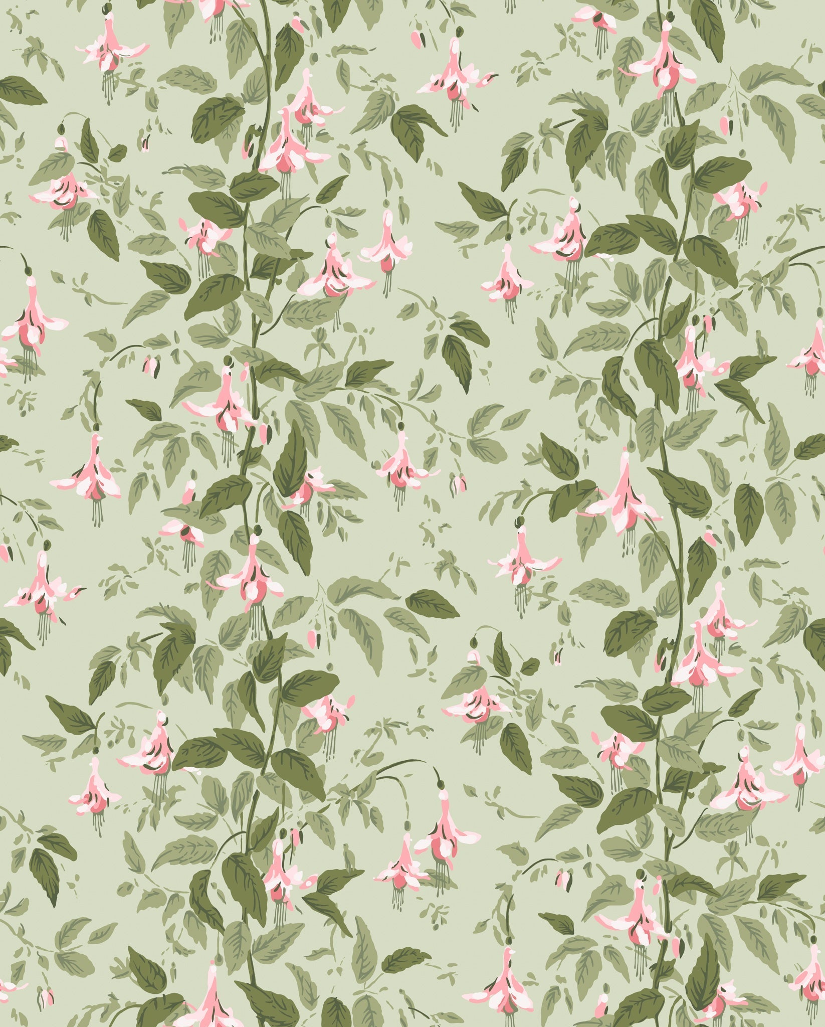 Cole & Son Fuchsia - Powder Pink and Olive on Soft Spring Green