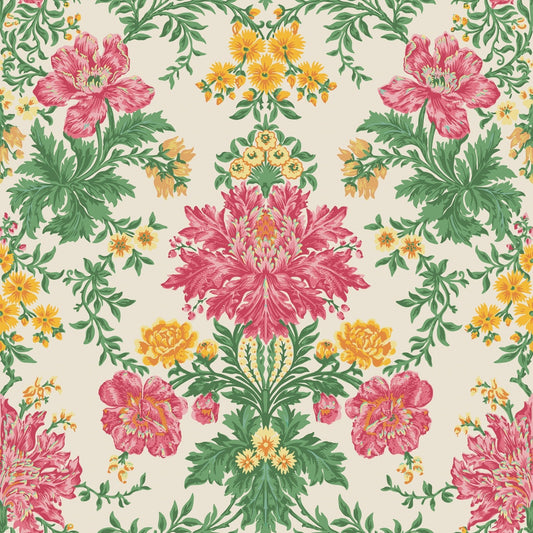 Cole & Son Poppies wallpaper - Soft Fuchsia, Buttercup and Fern on Cream
