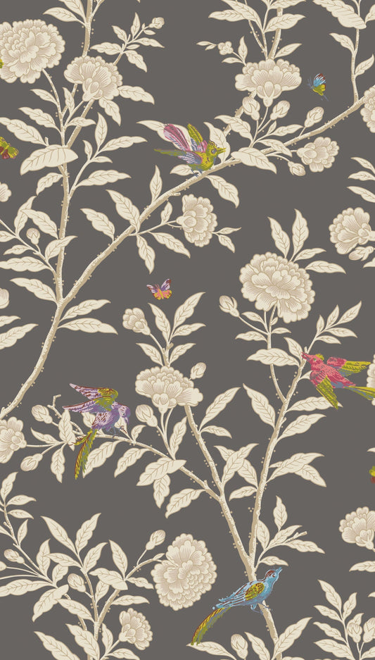 Cole & Son Roseberry with Birds wallpaper - Soft Charcoal