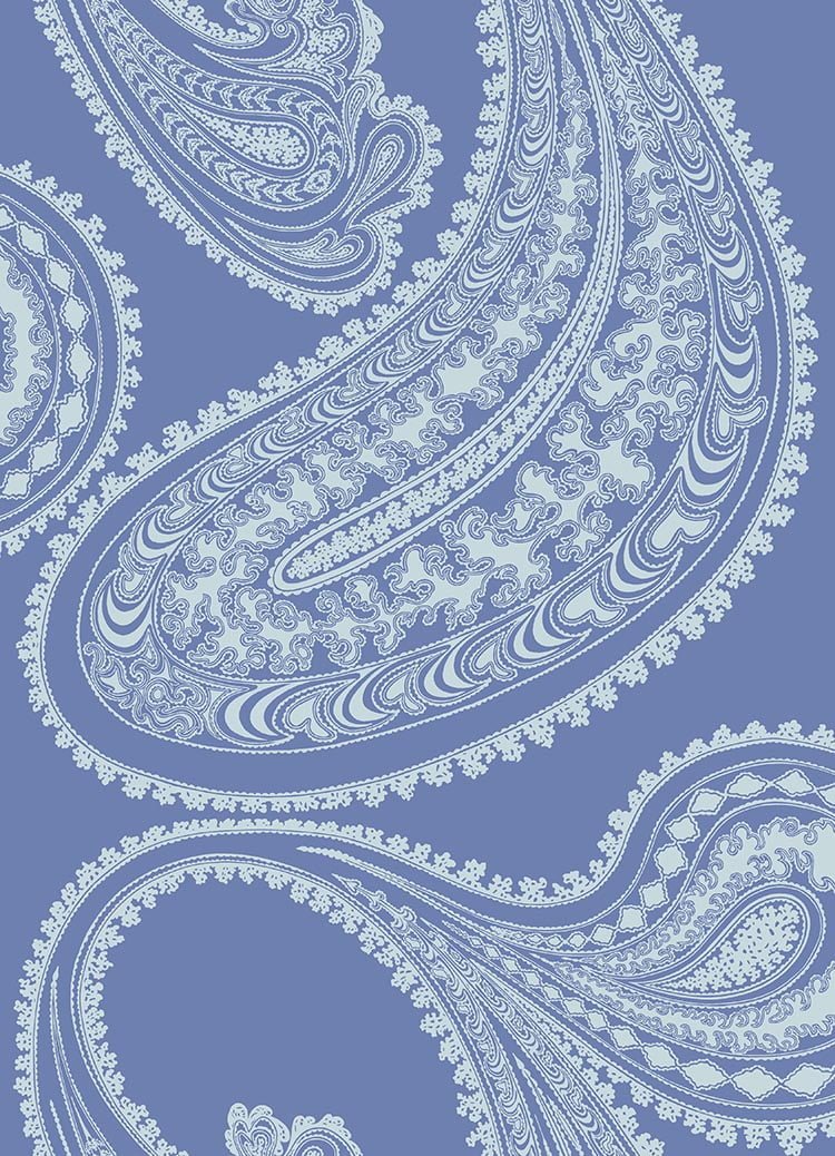 Cole & Son Rajapur Flock - Hyacinth Blue & White
