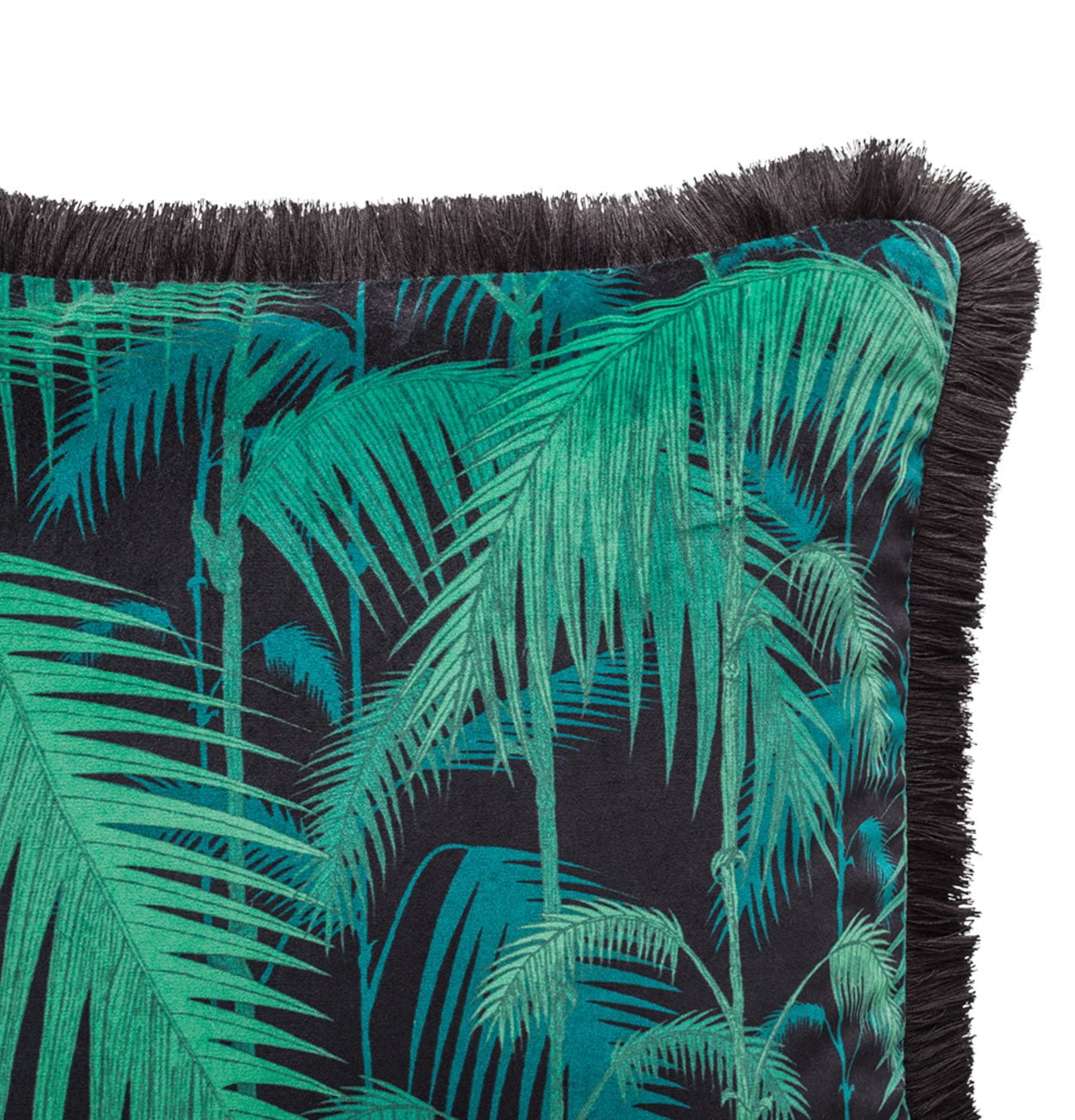 Cole & Son Palm Jungle Velvet Cushion with Fringing - interior