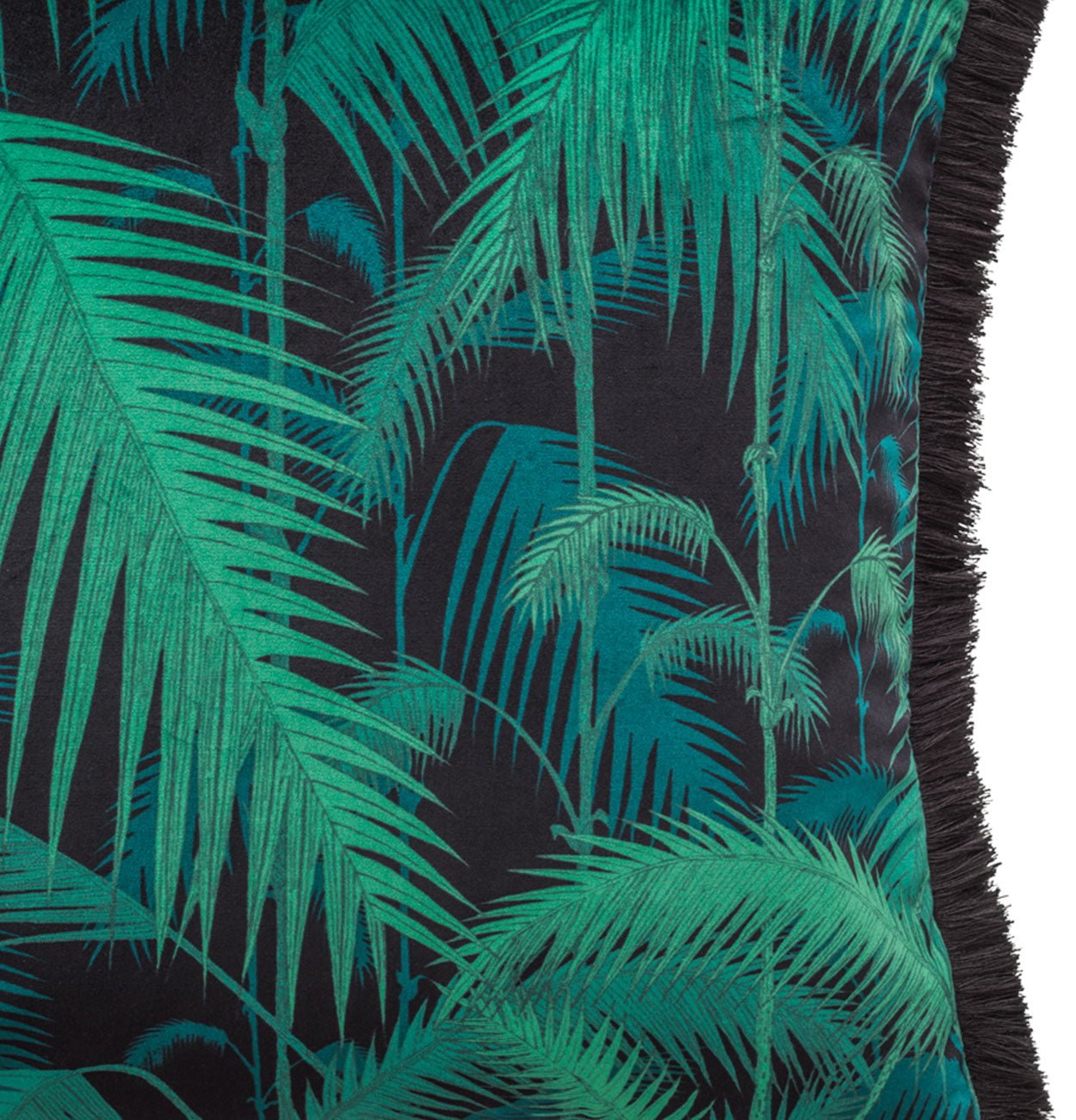 Cole & Son Palm Jungle Velvet Cushion with Fringing - interior