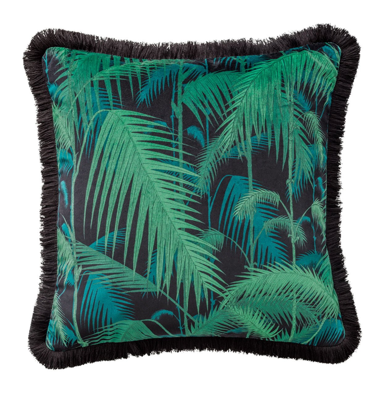 Cole & Son Palm Jungle Velvet Cushion with Fringing - interior
