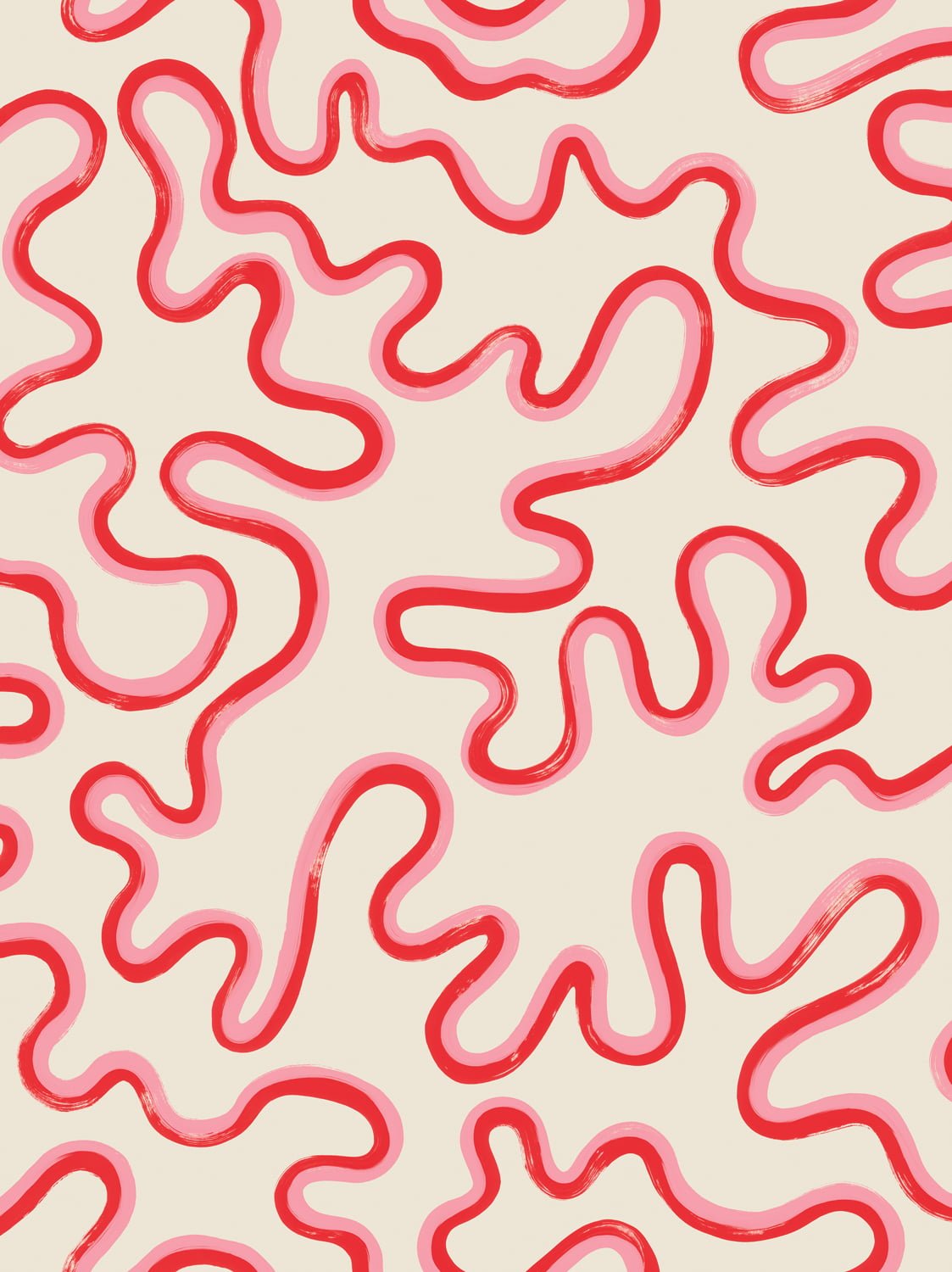 Cole & Son Rainforest Squiggle wallpaper - Crimson & Lipstick on Parchment