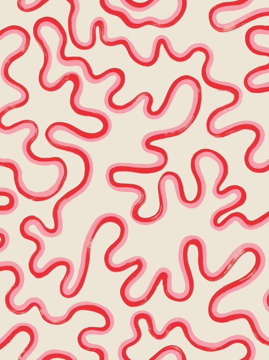 Cole & Son Rainforest Squiggle wallpaper - Crimson & Lipstick on Parchment