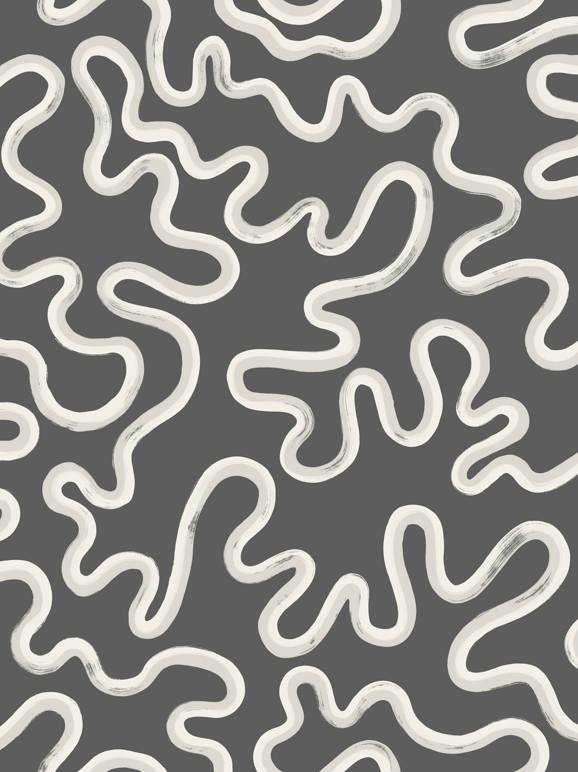 Cole & Son Rainforest Squiggle - White & Grey on Charcoal