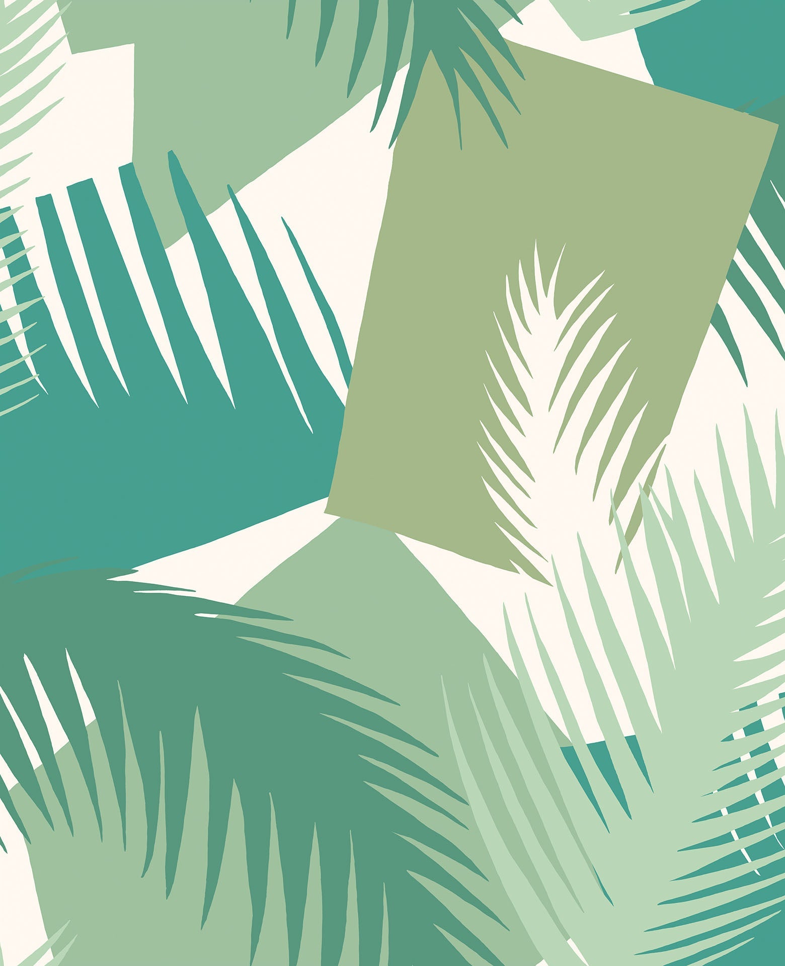 Cole & Son Deco Palm - Leaf Greens on Cream