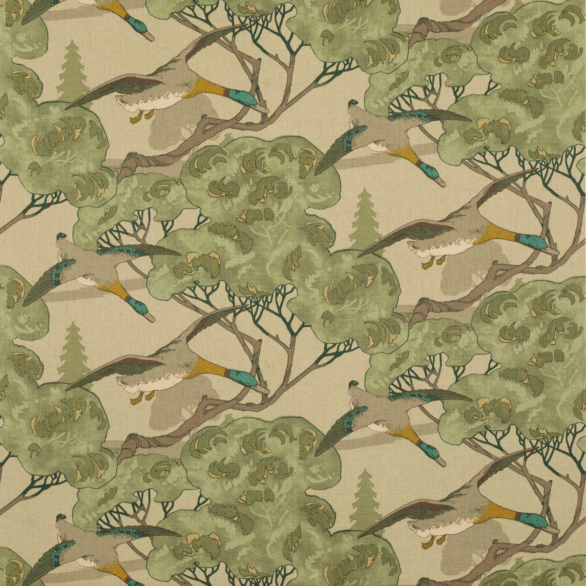 Mulberry Home | Flying Ducks fabric - Emerald