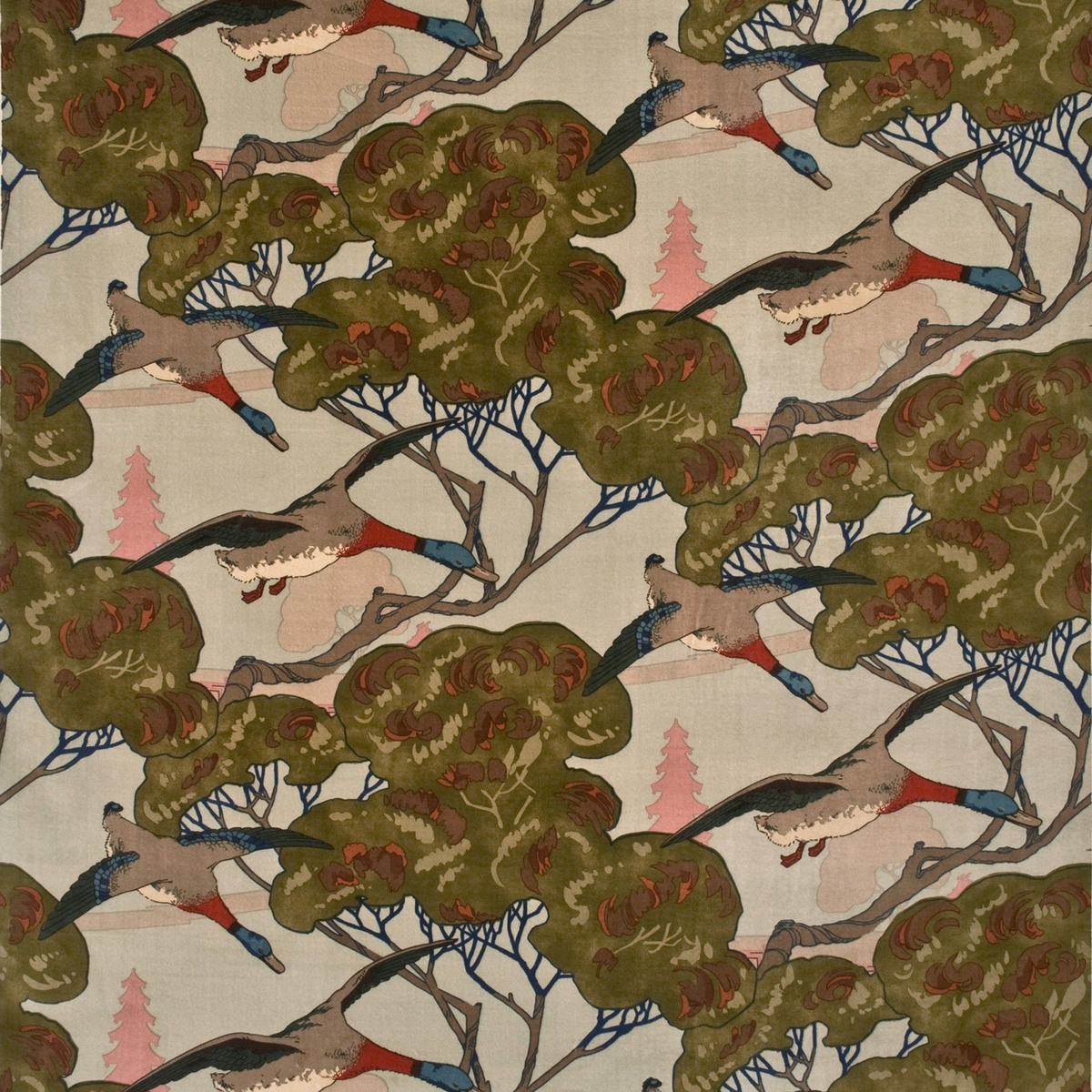 Mulberry Home | Flying Ducks Velvet fabric - Sky