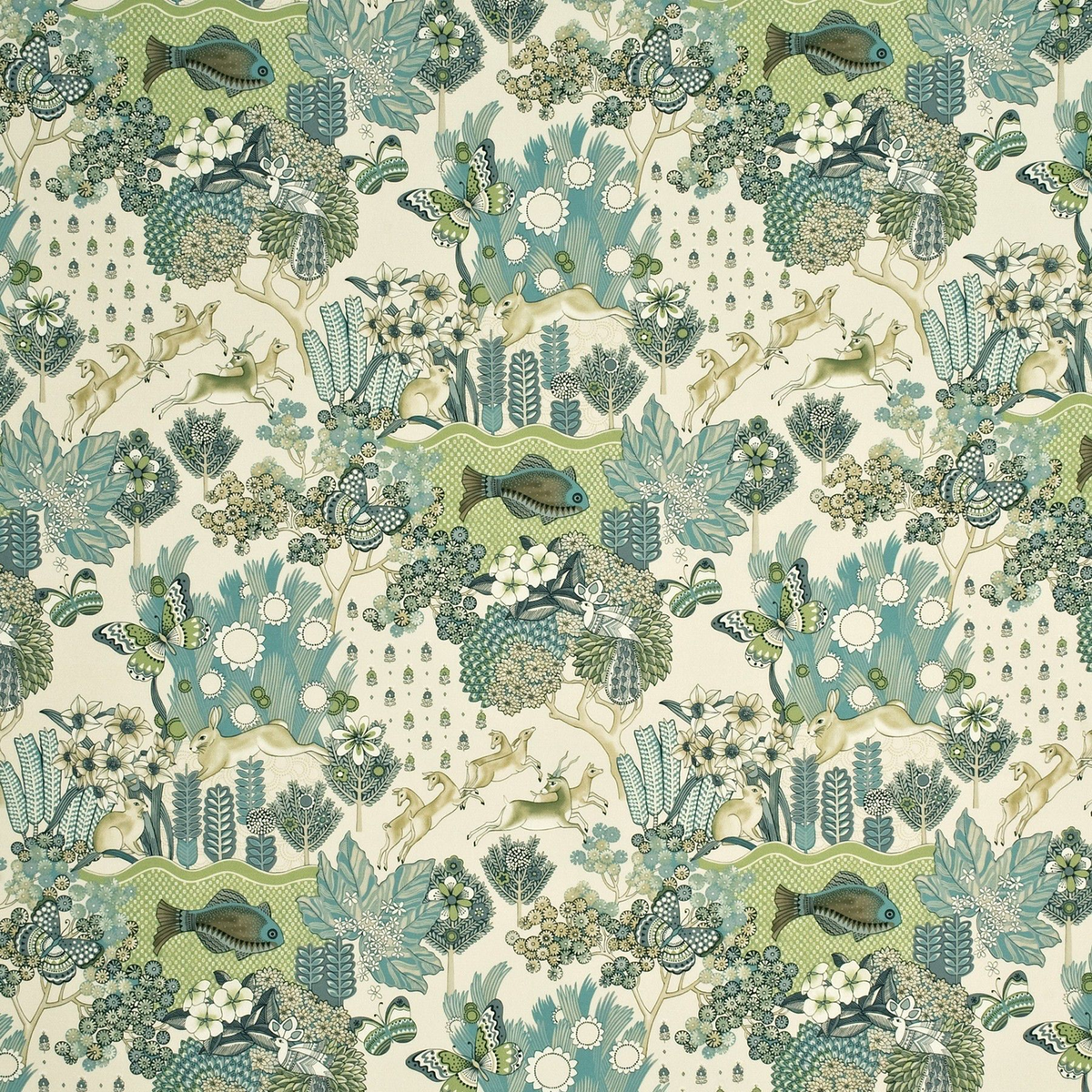 Mulberry Home | Glendale fabric - Teal/Leaf