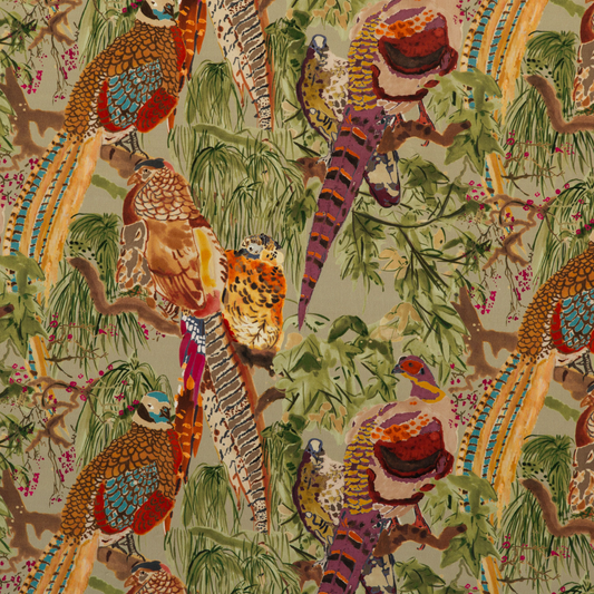 Mulberry Home | Game Birds Velvet fabric - Fig/Multi