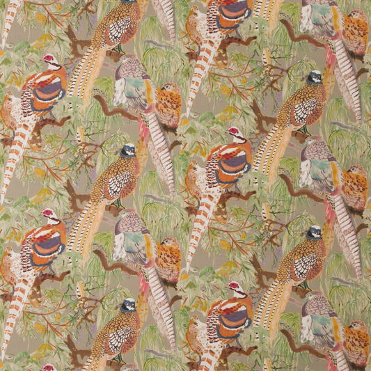 Mulberry Home | Game Birds Linen fabric - Stone/Multi