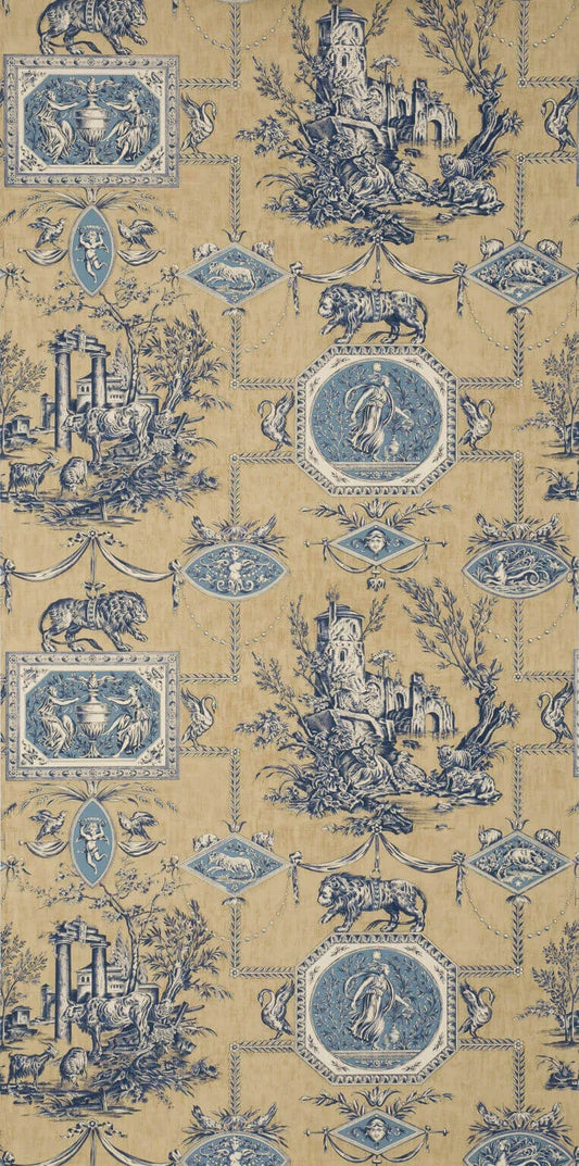 Pierre Frey Wallpaper Les Muses Et Le Lion - Antique Blue