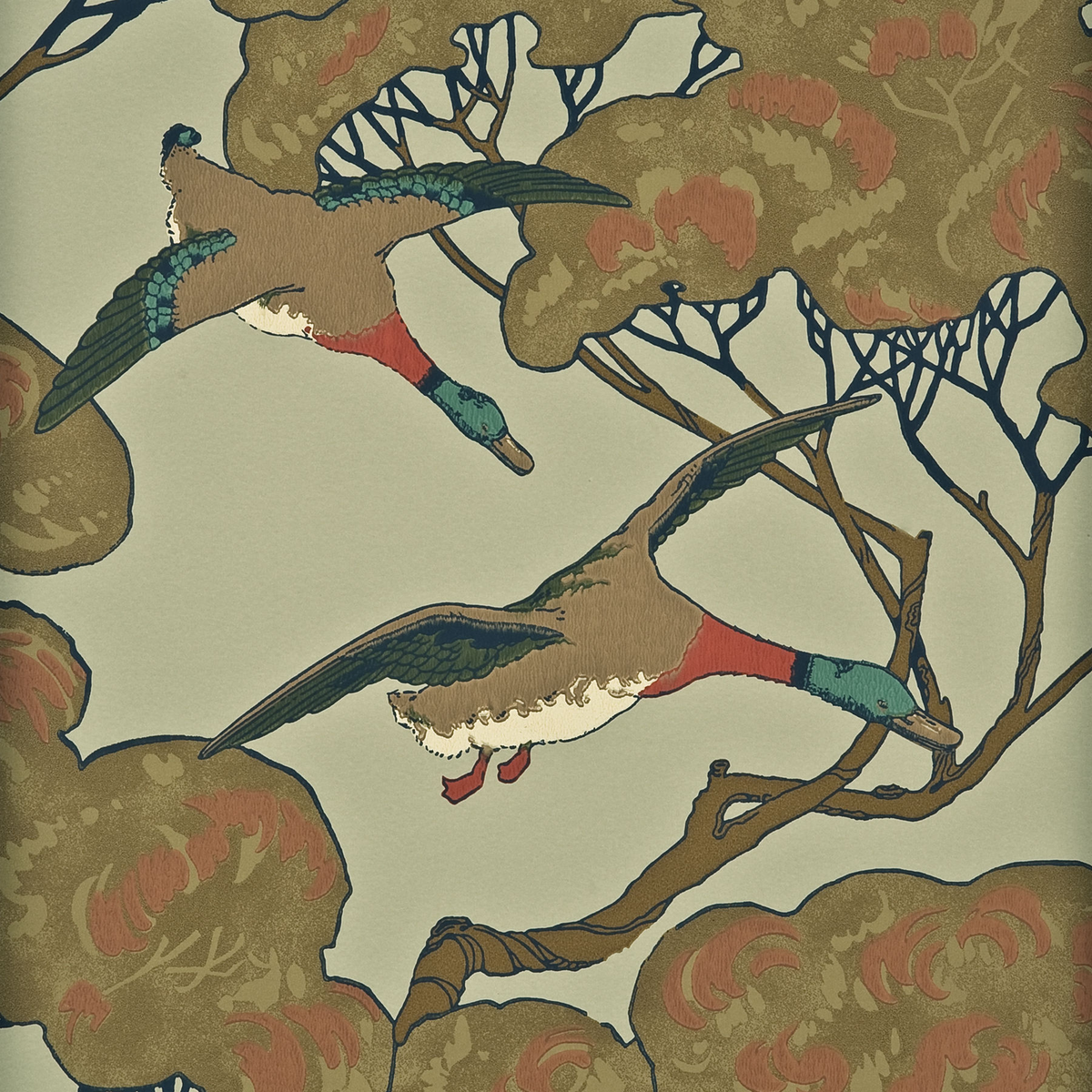 Mulberry Home | Flying Ducks wallcovering - Sky/Moss