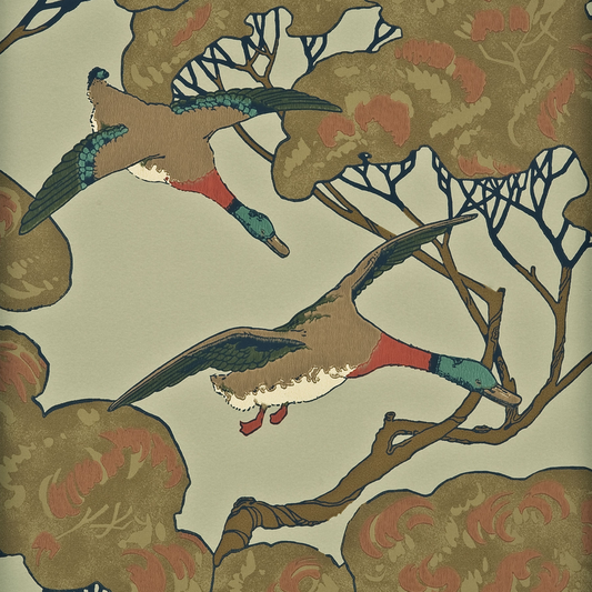 Mulberry Home | Flying Ducks wallcovering - Sky/Moss