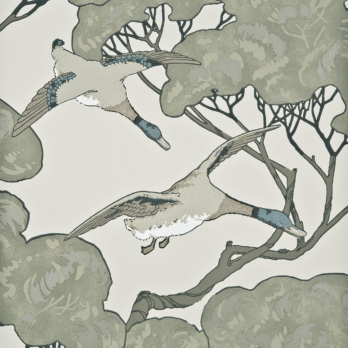 Mulberry Home | Flying Ducks wallcovering - Silver/Taupe