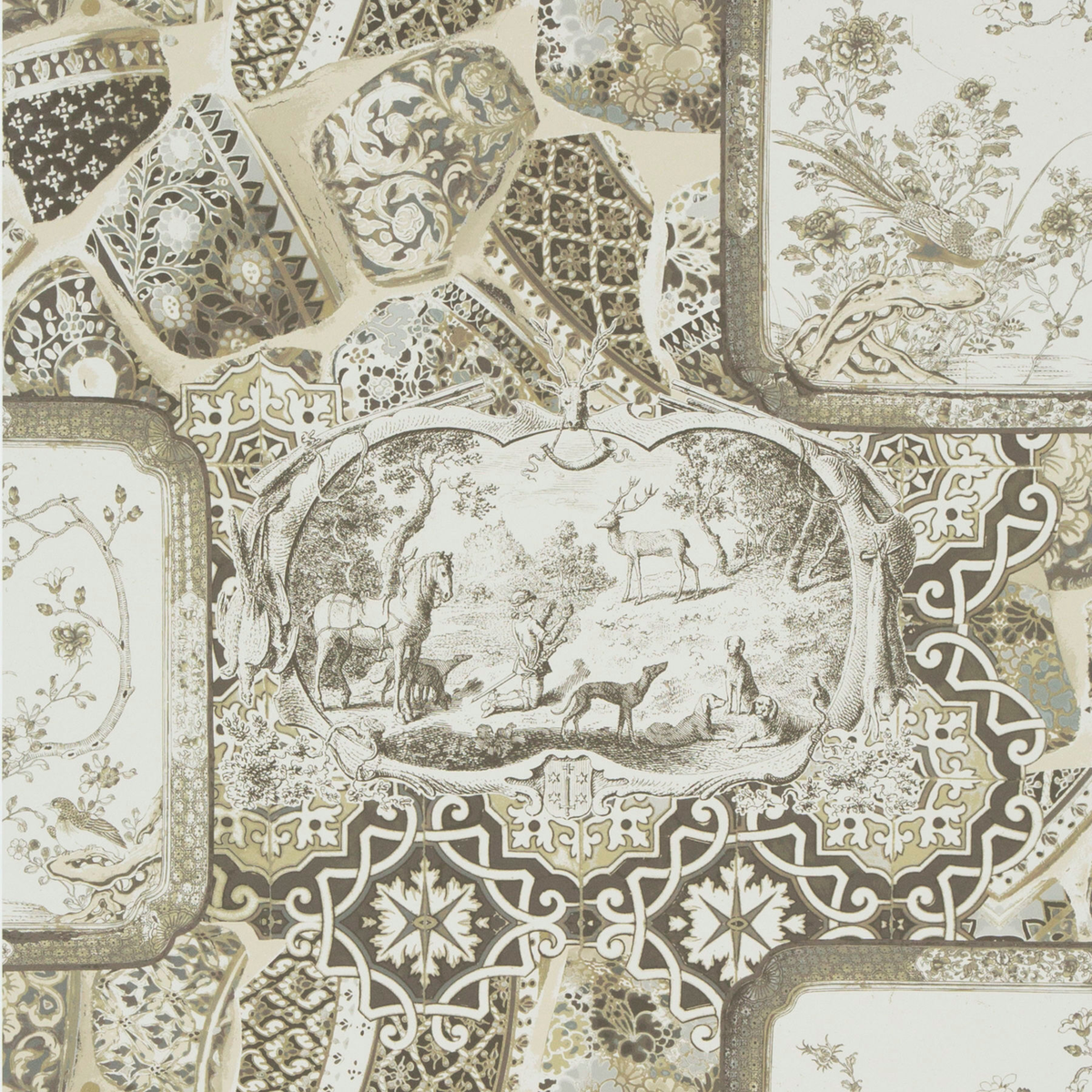 Mulberry Home | Mulberry China wallcovering - Silver/Taupe