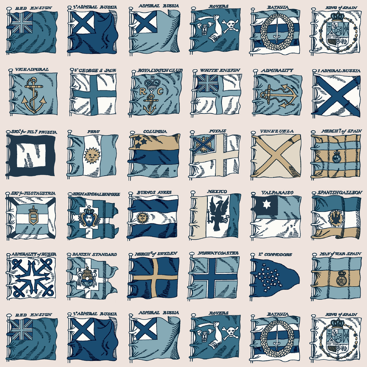 Mulberry Home | Naval Ensigns wallcovering - Blue