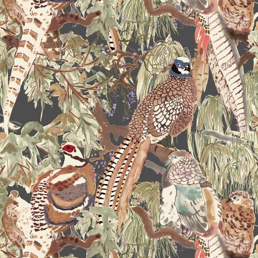 Mulberry Home | Game Birds wallcovering - Charcoal