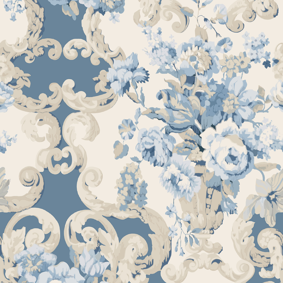Mulberry Home | Floral Rococo wallcovering - Blue