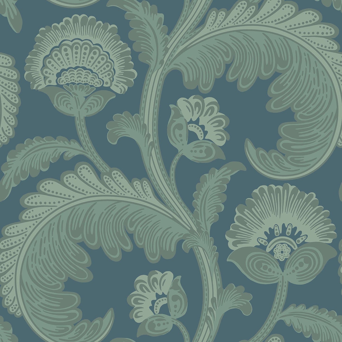 Cole & Son Fanfare Flock wallpaper - Duck Egg on Dark Petrol