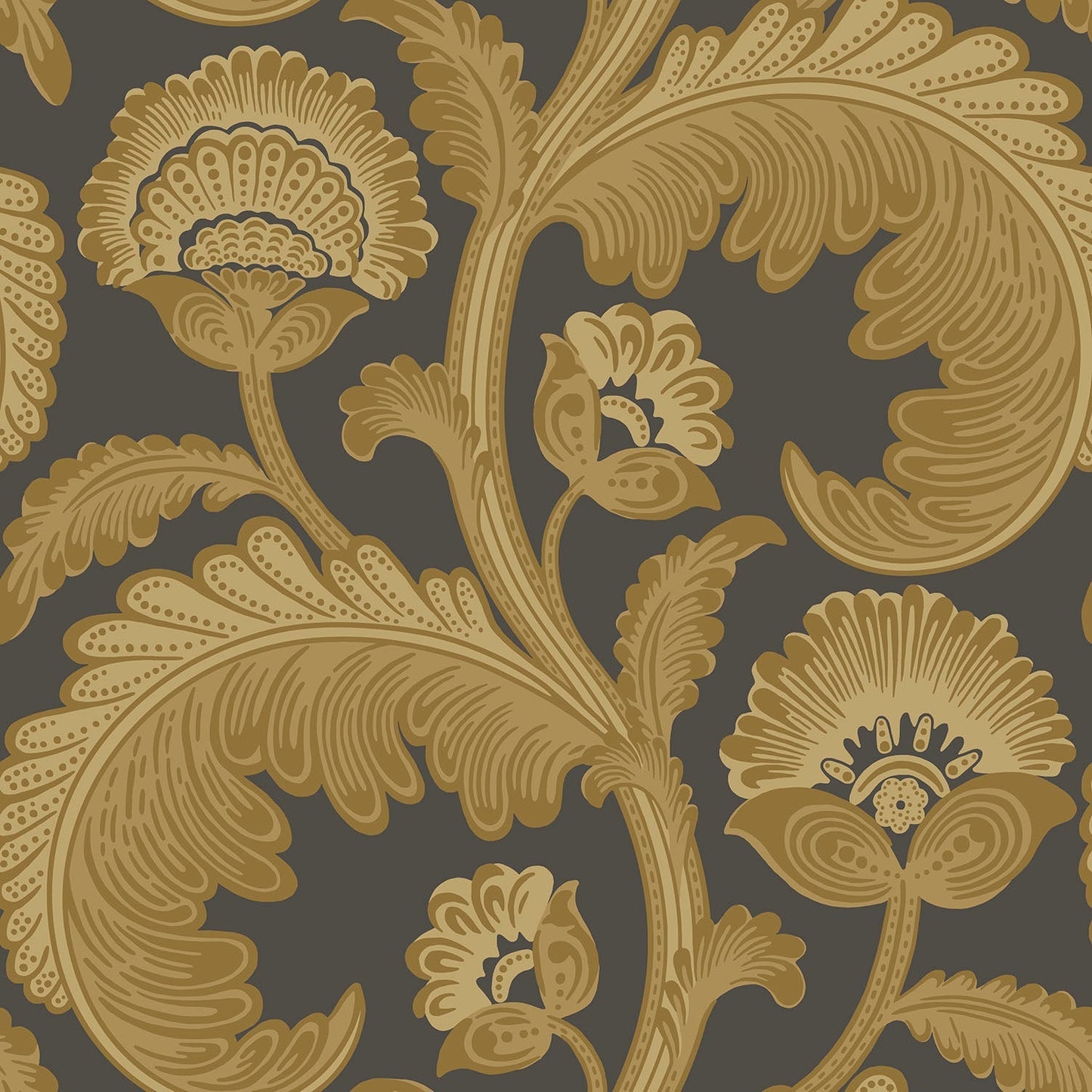Cole & Son Fanfare Flock - Ochre on Charcoal