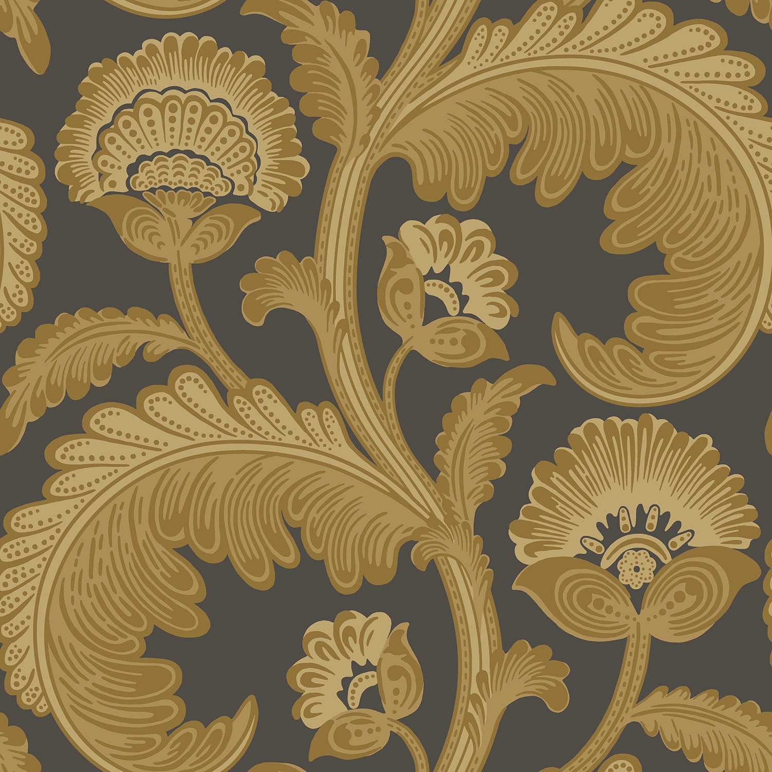 Cole & Son Fanfare Flock - Ochre on Charcoal