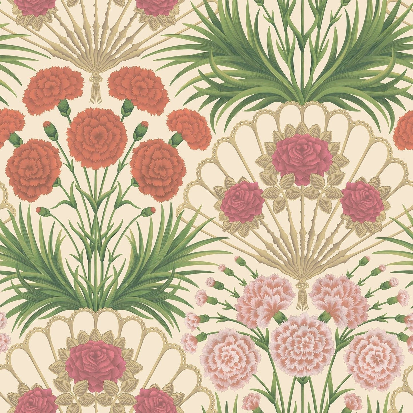 Cole & Son Flamenco Fan - Fuchsia, Rouge & Metallic Gold on Cream