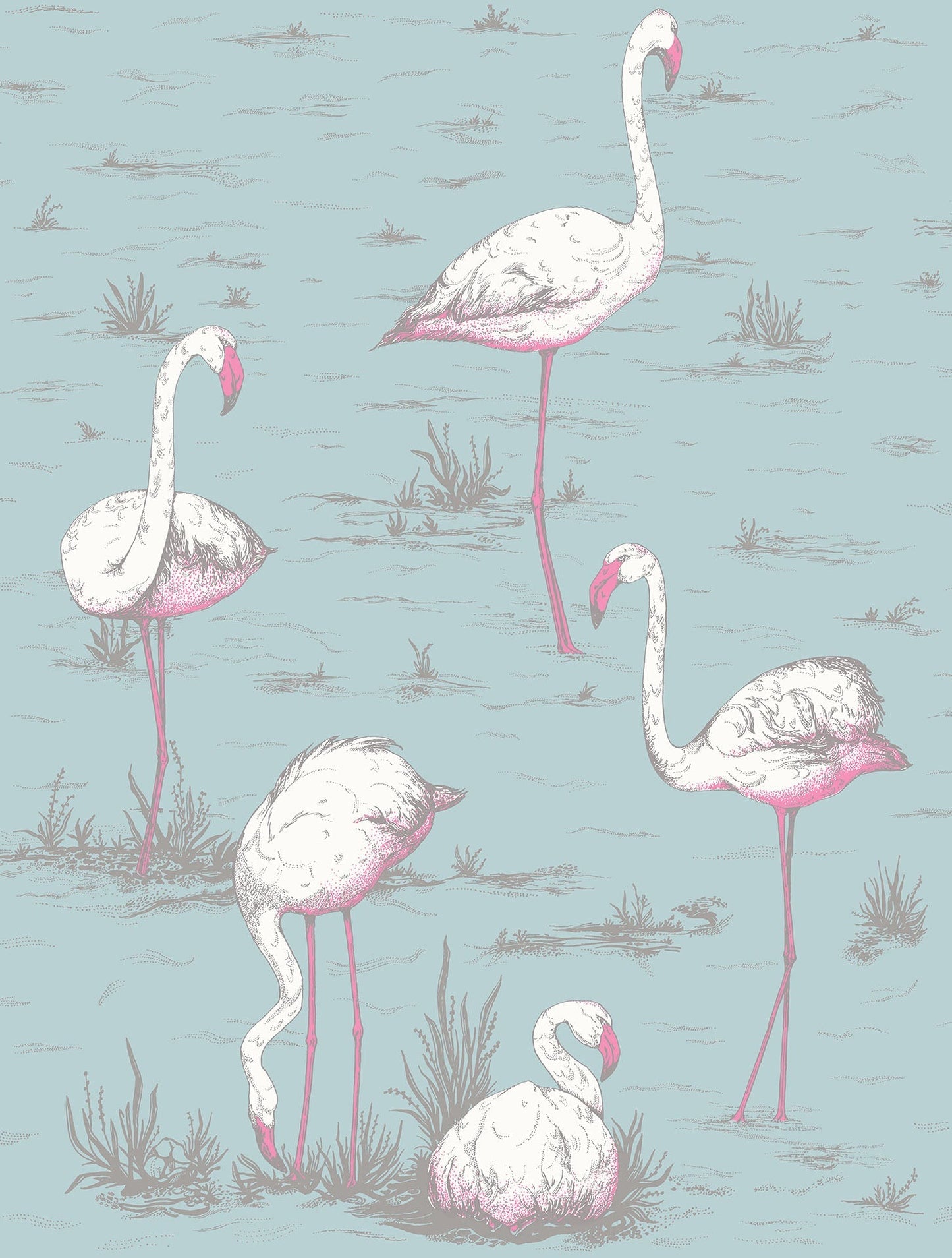 Cole & Son Flamingos - White & Fuchsia on Sea Foam