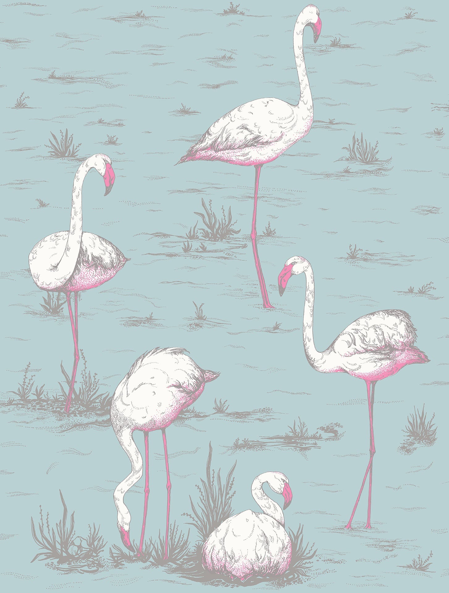 Cole & Son Flamingos - White & Fuchsia on Sea Foam
