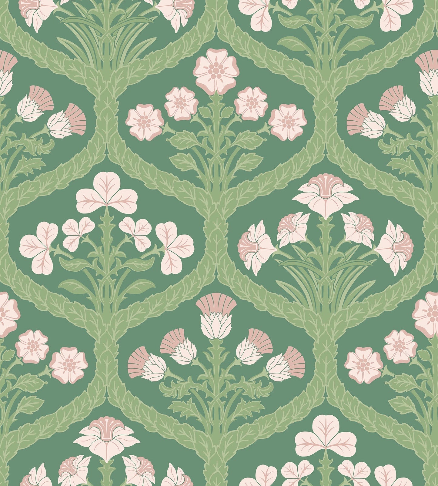 Cole & Son Floral Kingdom wallpaper - Ballet Slipper & Leaf Green on Forest