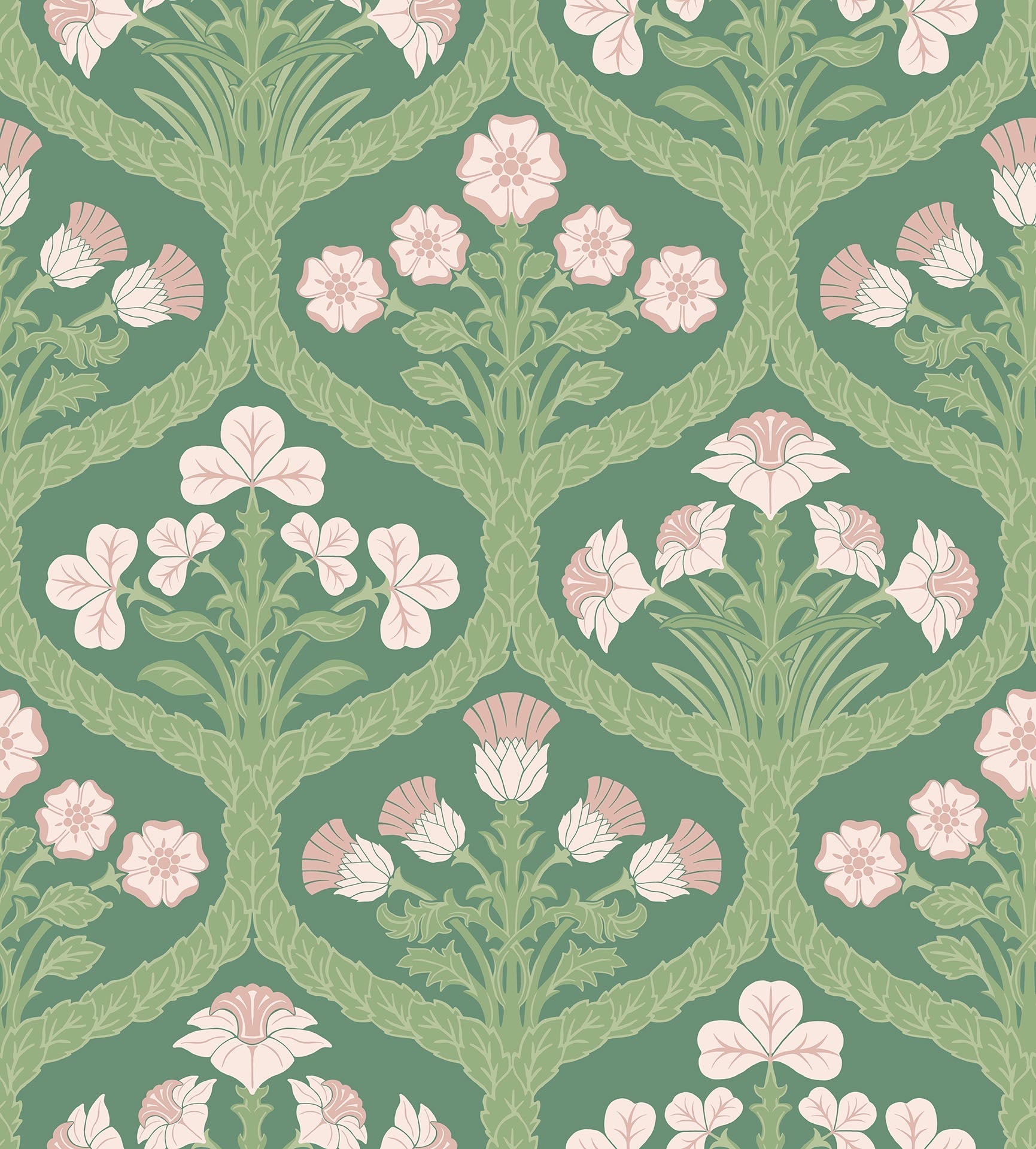 Cole & Son Floral Kingdom wallpaper - Ballet Slipper & Leaf Green on Forest