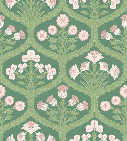 Cole & Son Floral Kingdom wallpaper - Ballet Slipper & Leaf Green on Forest