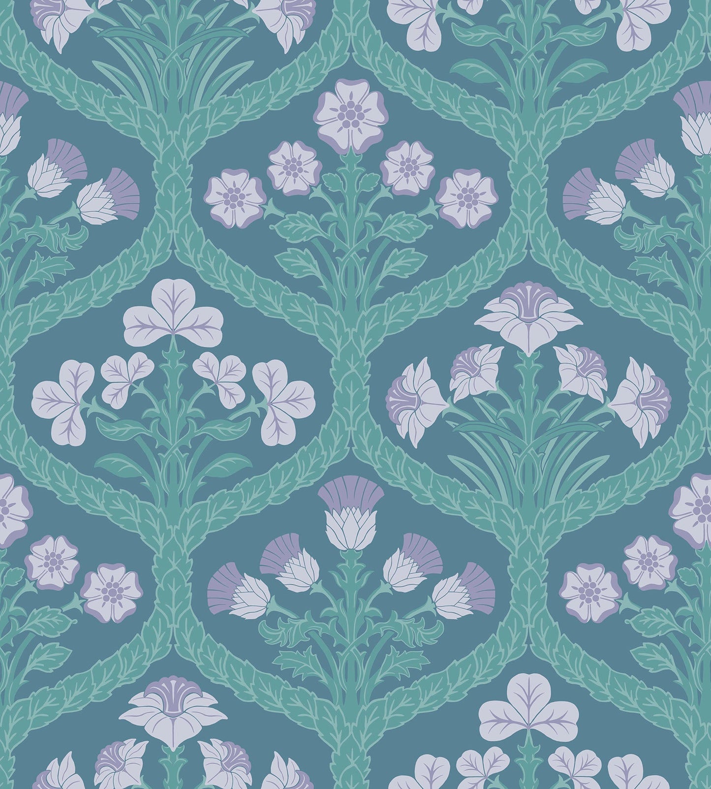 Cole & Son Floral Kingdom - Lilac & Teal on Denim