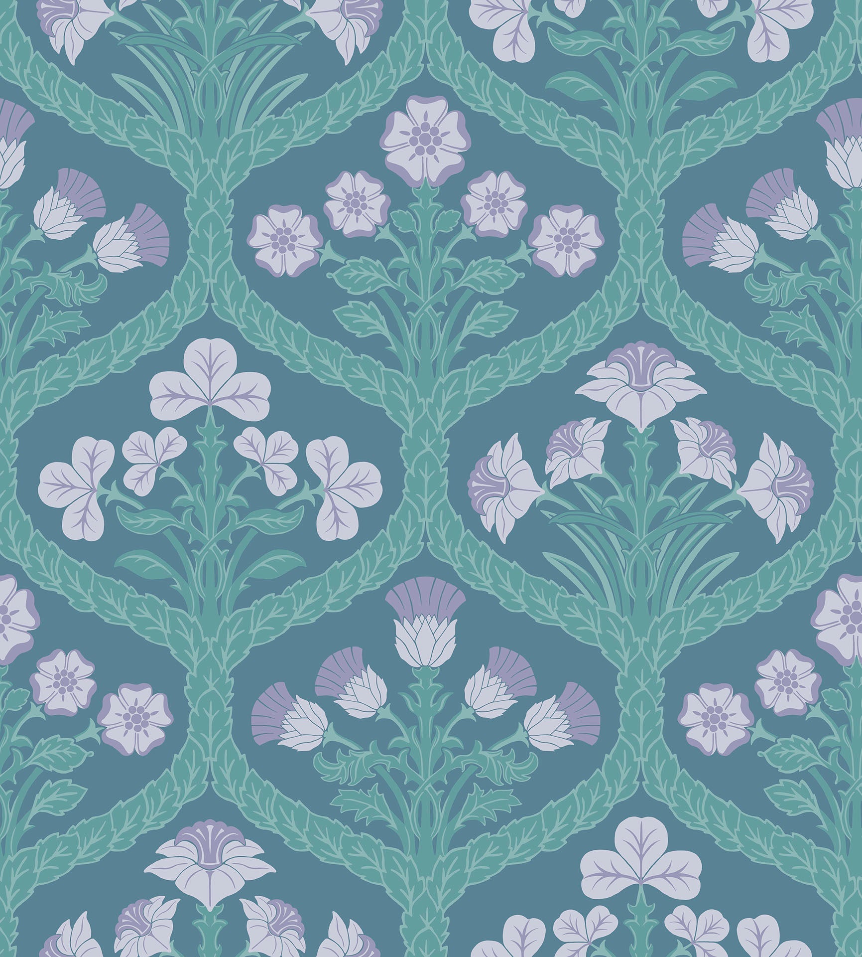 Cole & Son Floral Kingdom - Lilac & Teal on Denim