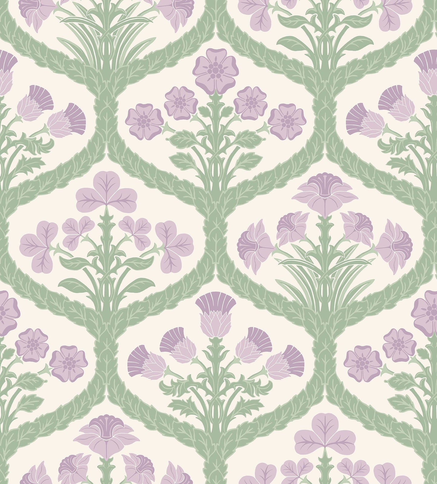 Cole & Son Floral Kingdom - Mulberry & Olive Green on Parchment