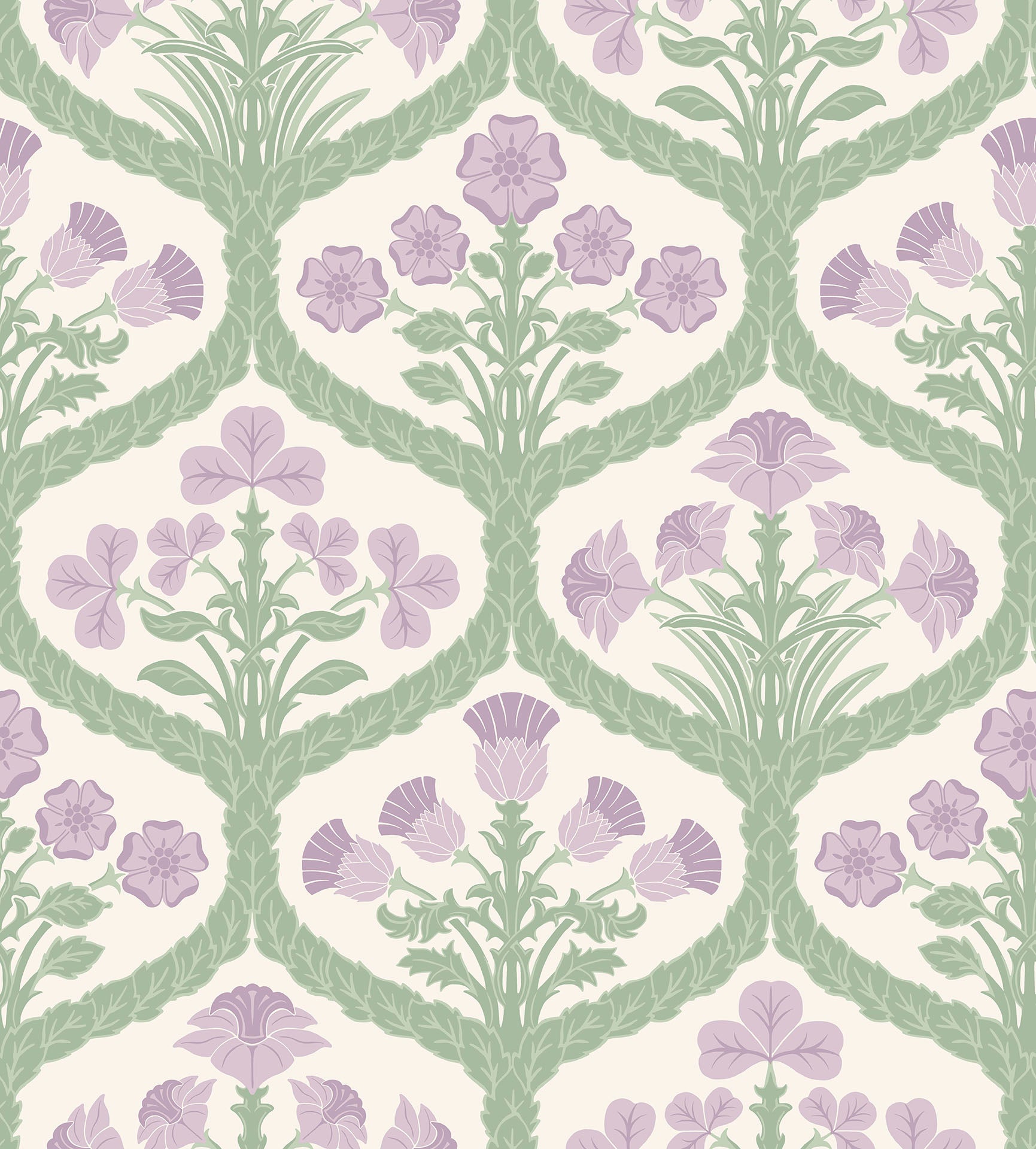 Cole & Son Floral Kingdom - Mulberry & Olive Green on Parchment
