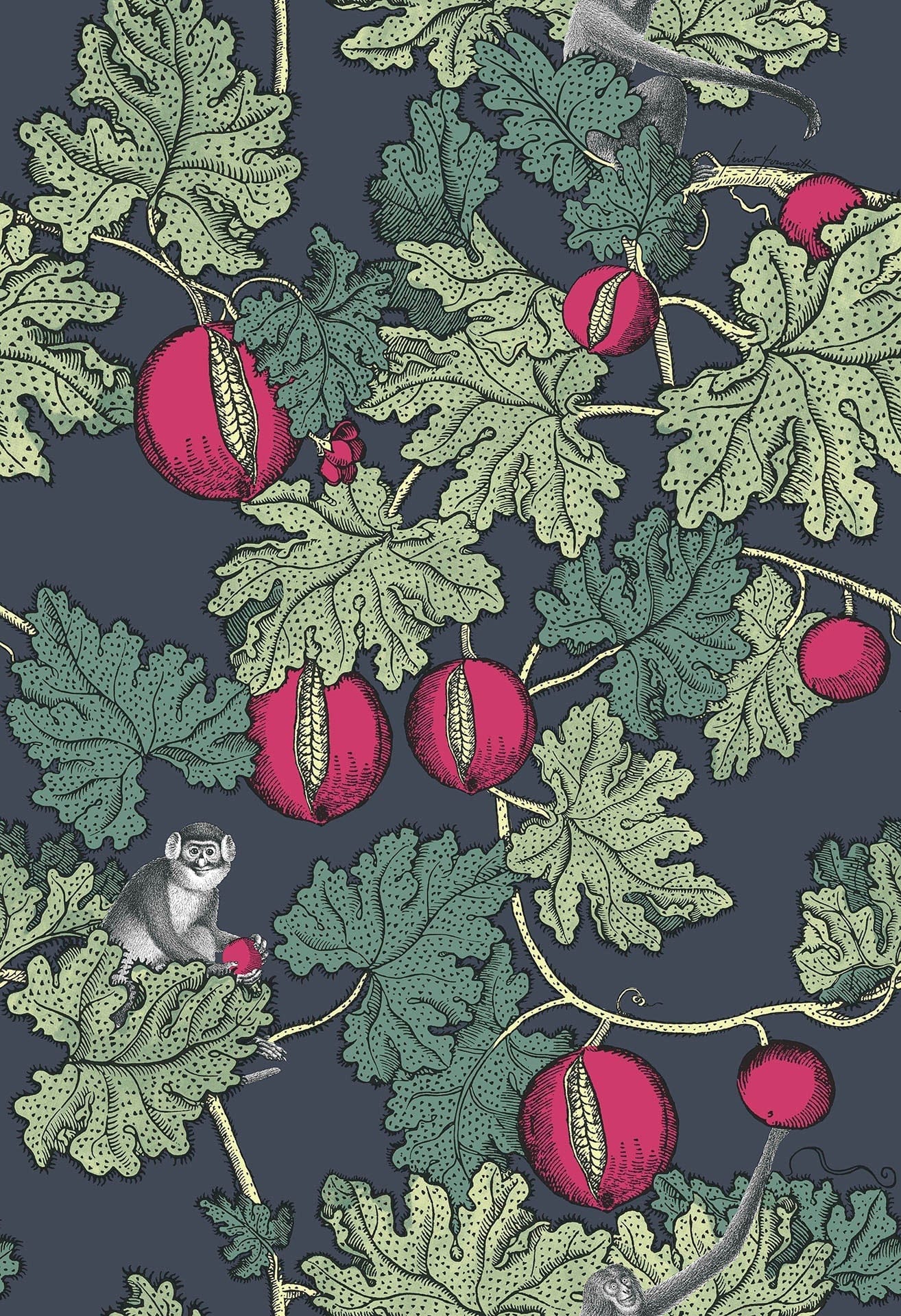 Cole & Son Frutto Proibito wallpaper - Sage & Magenta on Ink