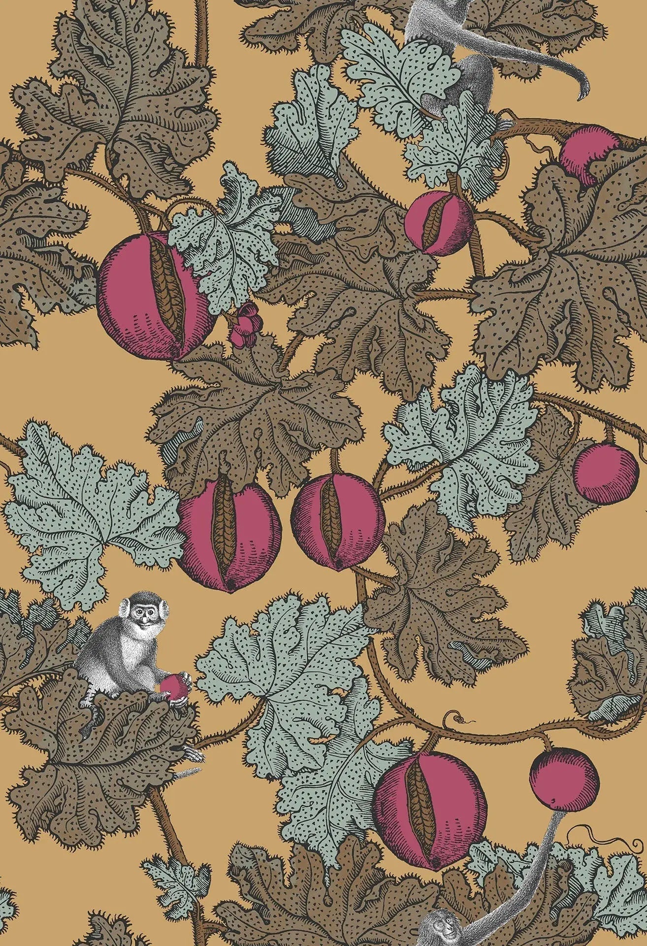 Cole & Son Frutto Proibito - Print Room Blue & Magenta on Metallic Gold