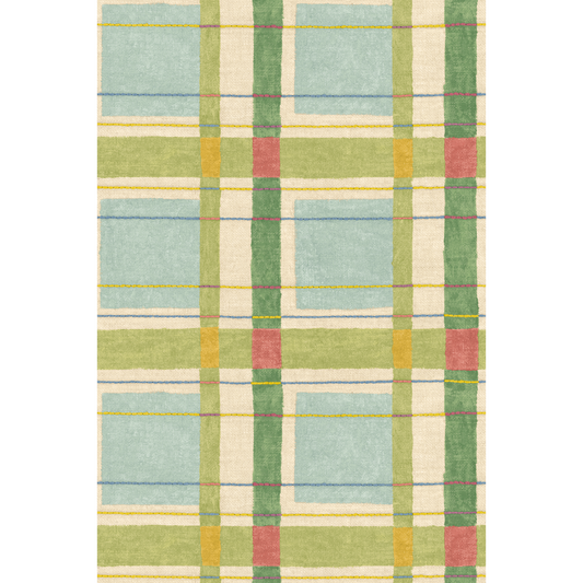George & Minnie | London Check wallcovering - Aqua/Emerald