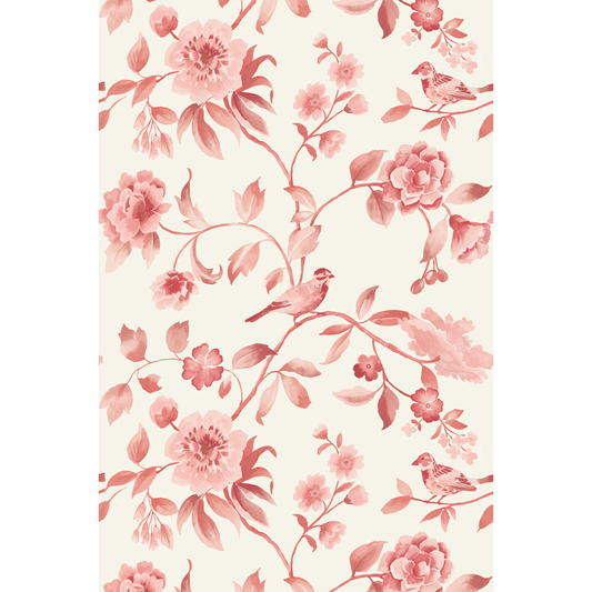 George & Minnie | Watercolour Bird wallcovering - Raspberry