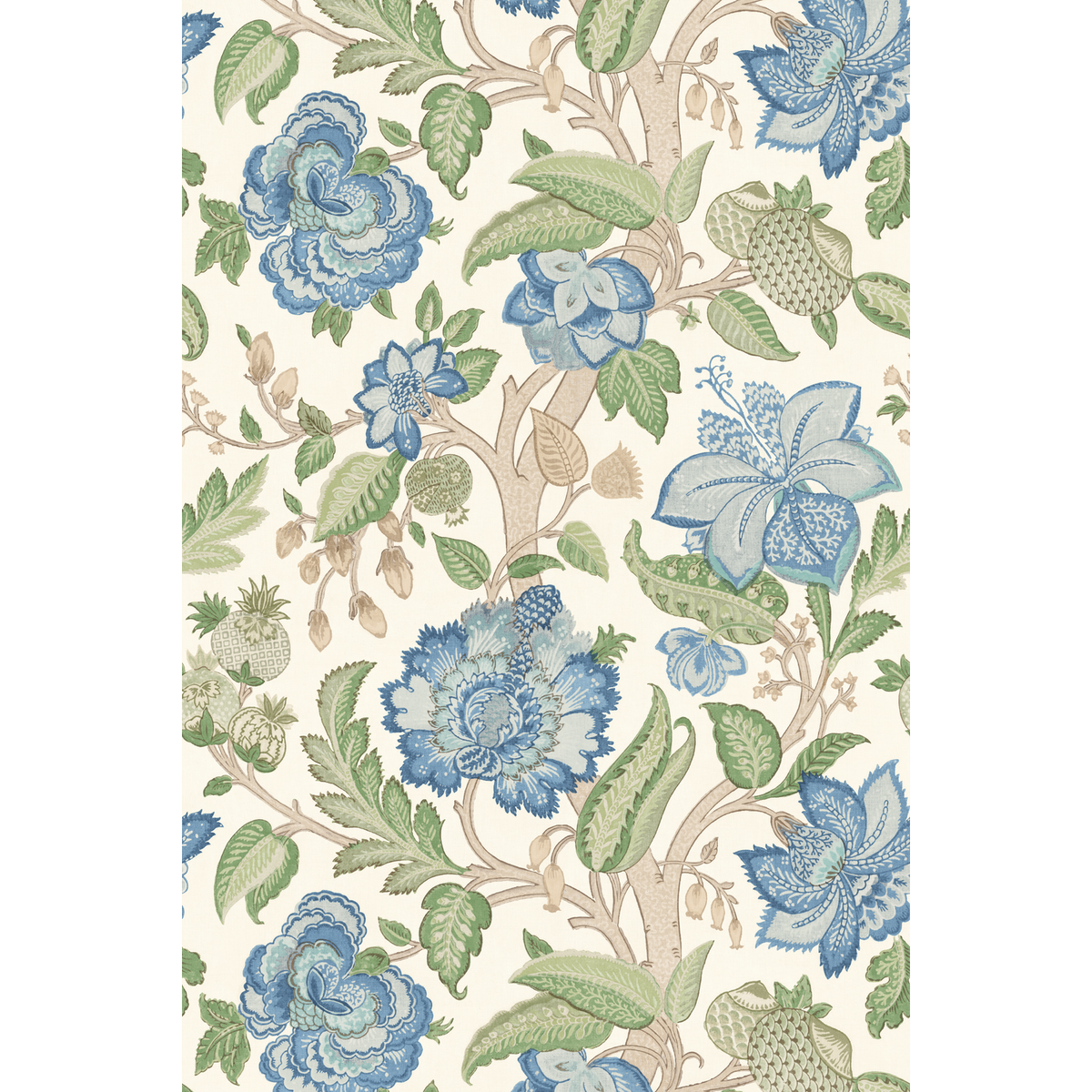 George & Minnie | Indienne Tree wallcovering - Emerald/Periwinkle